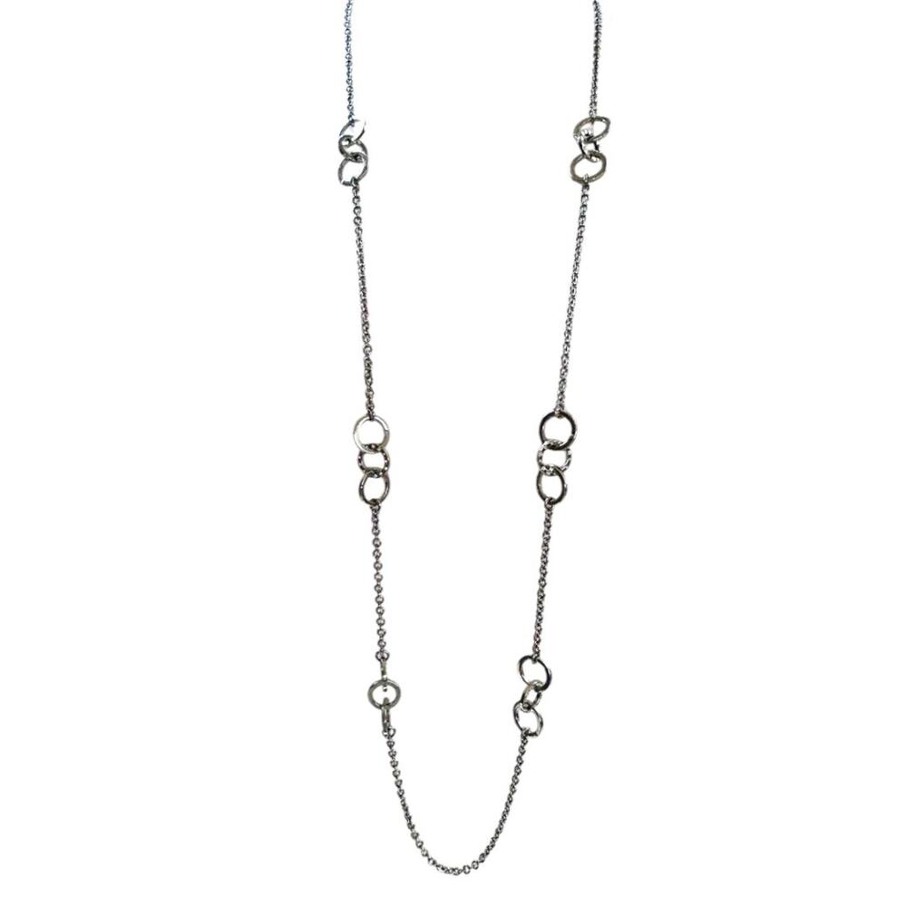 Banana Republic Silvertone 42" Chain Necklace Circle Detail Lobster Clasp